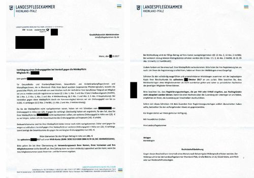 Bescheid: Ordnungsgelder gegen Pflegekräfte