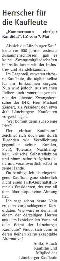 Leserbrief A. Hauch