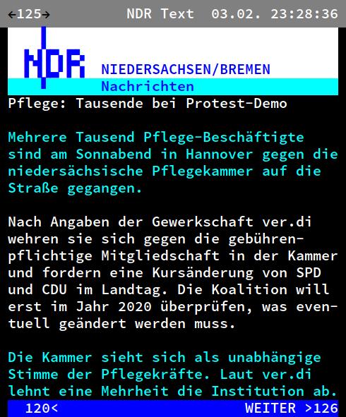 Videotext NDR: Protestdemo gegen Pflegekammer
