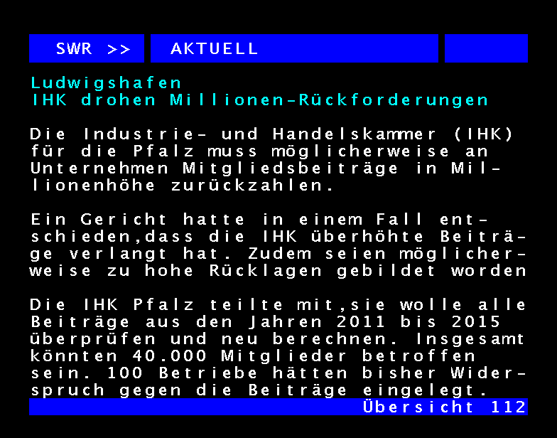 SWR Rheinland-Pfalz Videotext S121 vom 26.08.2017