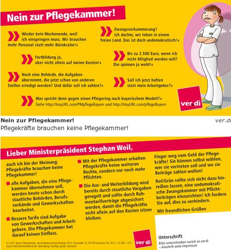 verdi-Niedersachsen-Postkartenaktion gegen Pflegekammer