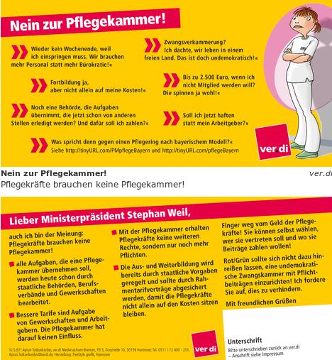 verdi-Niedersachsen-Postkartenaktion gegen Pflegekammer